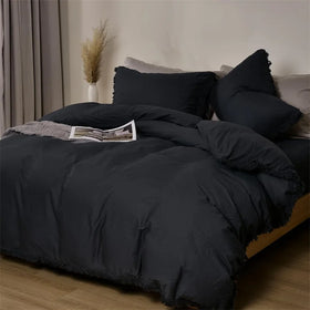 Solid Color Duvet Cover 100% Washed Cotton Quilt Cover Japanese Minimalist Style